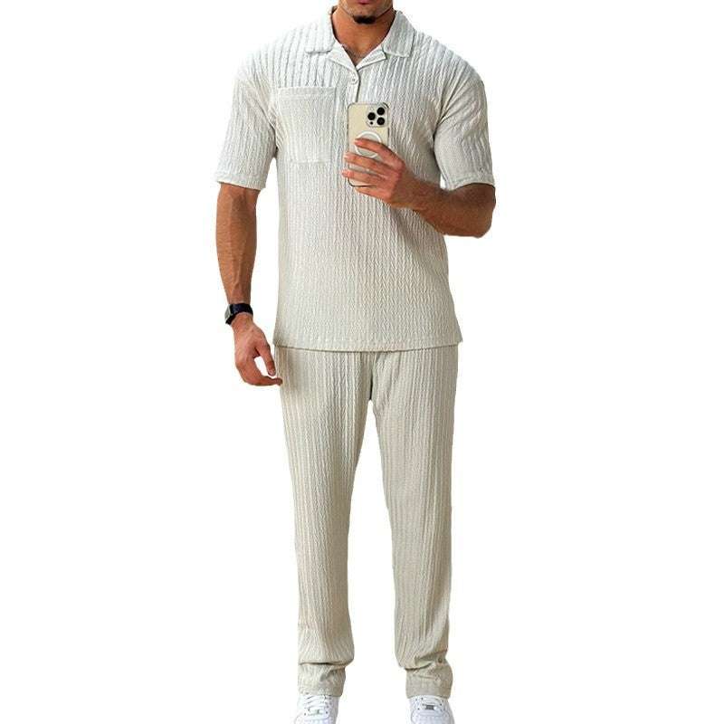 Mode Casual Polo Korte Mouw Overhemd Broek Tweedelig Set Herenpak Ritchy's Shop