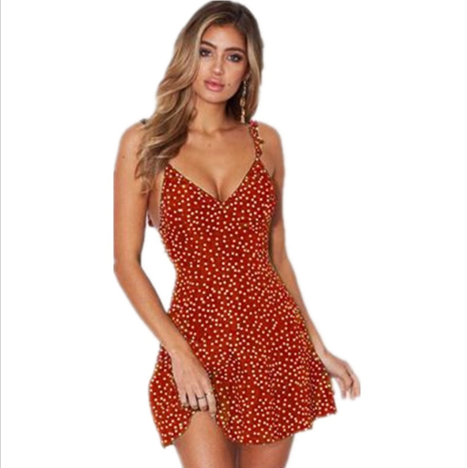 Polka-dot strappy jurk dames zomermode strand zomerjurk Mijn winkel