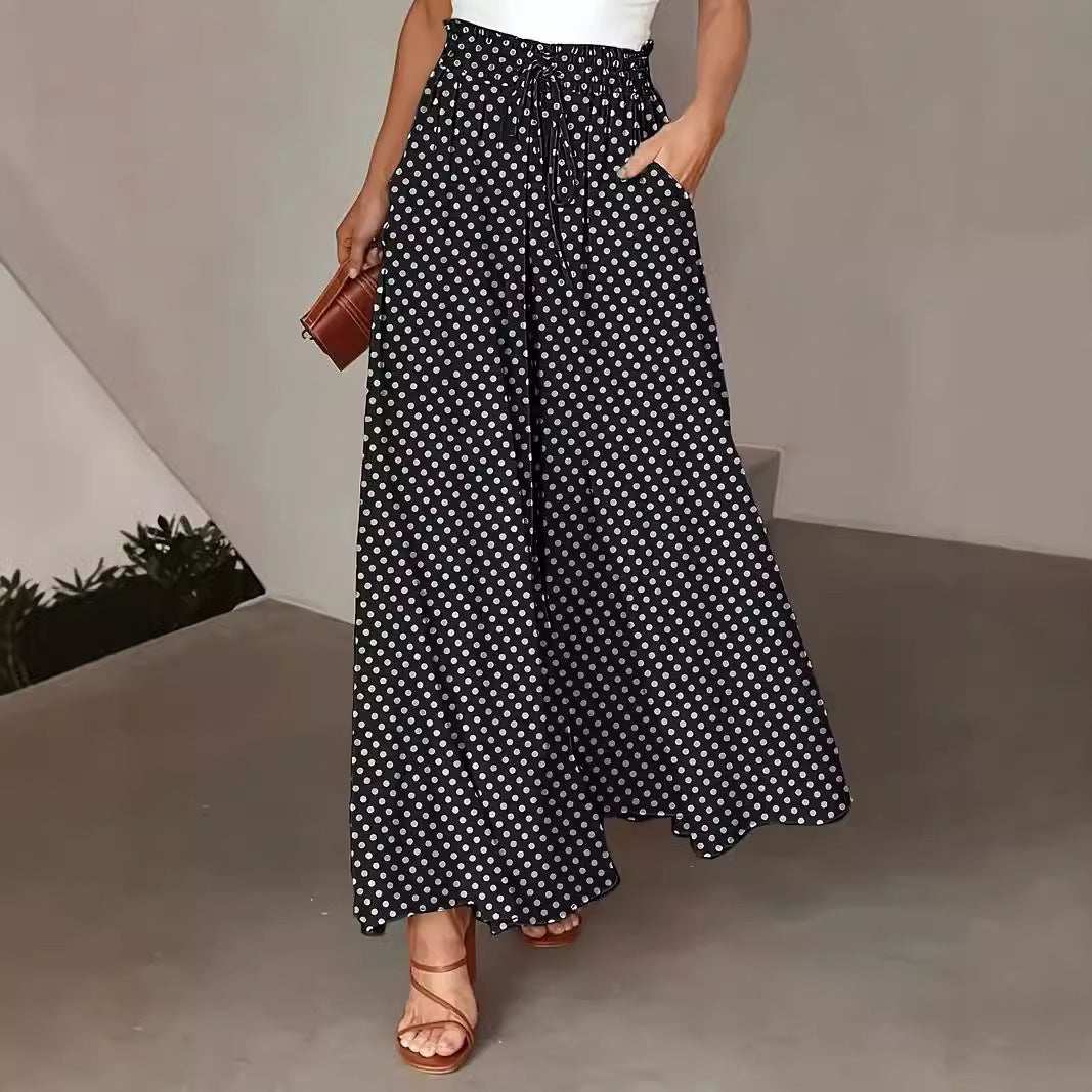 Broek met stippenprint, modieuze losse elastische taille, wijde broeken voor dameskleding Mijn winkel