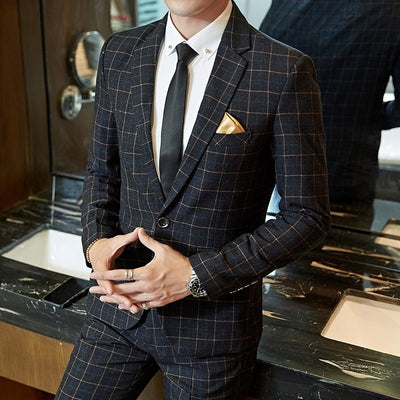 Herenpak in Koreaanse stijl, slim-fit, geruit, casual kleding Nexora Store