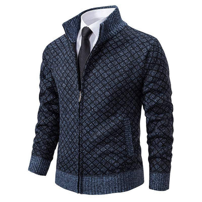 Thickened Plaid Print Jacket Cardigan Fashion Slim Fit Zipper Stand Collar Sweater Winter Men's Casual Long Sleeve Knitted Top Clothing Nexora Store