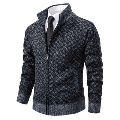 Thickened Plaid Print Jacket Cardigan Fashion Slim Fit Zipper Stand Collar Sweater Winter Men's Casual Long Sleeve Knitted Top Clothing Nexora Store
