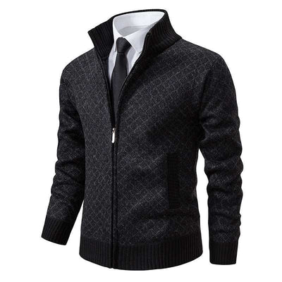 Thickened Plaid Print Jacket Cardigan Fashion Slim Fit Zipper Stand Collar Sweater Winter Men's Casual Long Sleeve Knitted Top Clothing Nexora Store