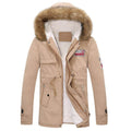 Heren winter warme dikke gewatteerde jas lange bontkraag legergroene parka fleece Ritchy's Shop