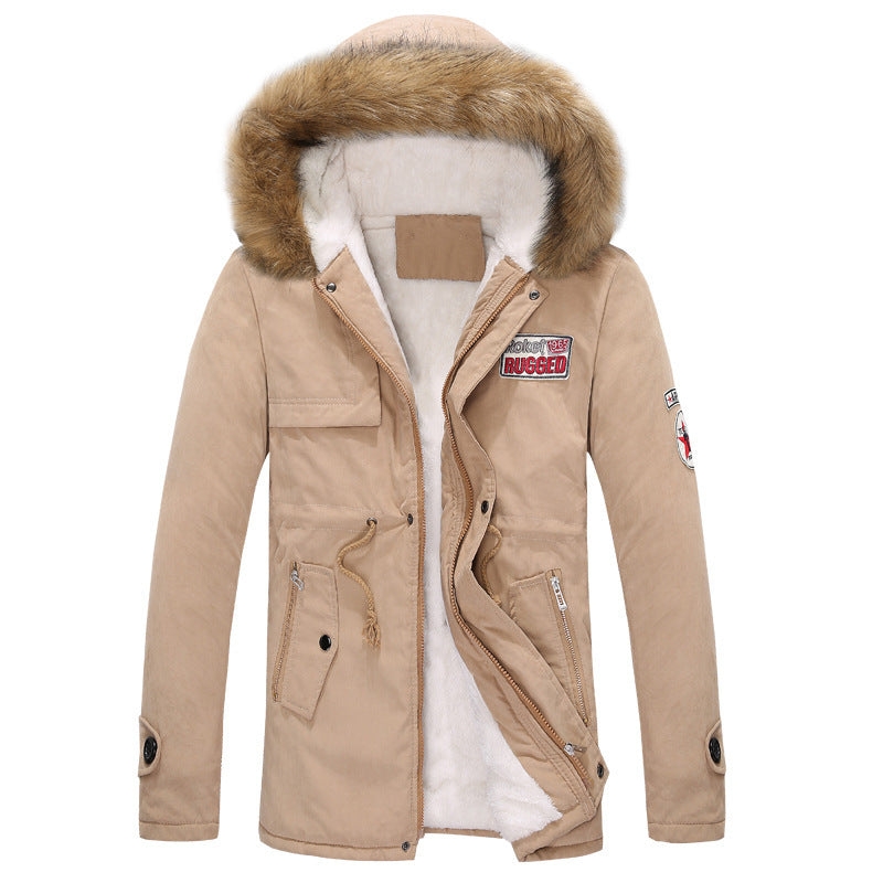 Heren winter warme dikke gewatteerde jas lange bontkraag legergroene parka fleece Ritchy's Shop