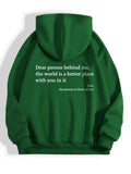groene dames hoodie met pluche letters en opdruk, unisex, met capuchon en kangoeroezak