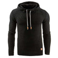 Black textured men's hoodies sweater with drawstring hood and ribbed cuffs