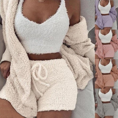 3-delige damespyjamaset met lange mouwen, tanktop en korte broek met trekkoord Nexora Store