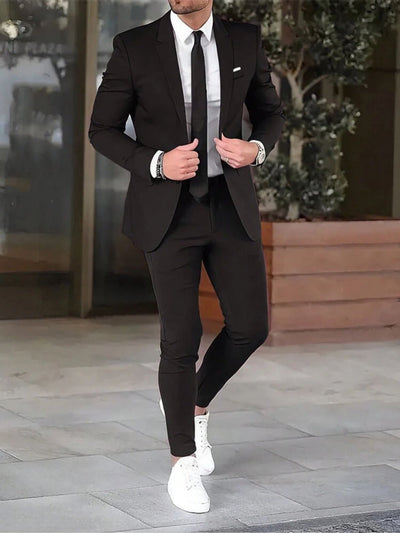 Tweedelige effenkleurige slim-fit jas-pakbroek Nexora Store