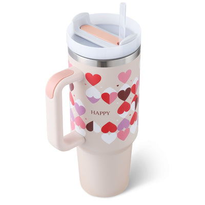 40 Oz Tumbler met handvat, rietje, geïsoleerd, roestvrij staal, morsbestendig, vacuüm koffiebeker, beker met deksel, taps toelopende mok, cadeaus voor Valentijnsliefhebbers, geschikt voor in de auto, sportschool, kantoor, reizen Ritchy's Shop