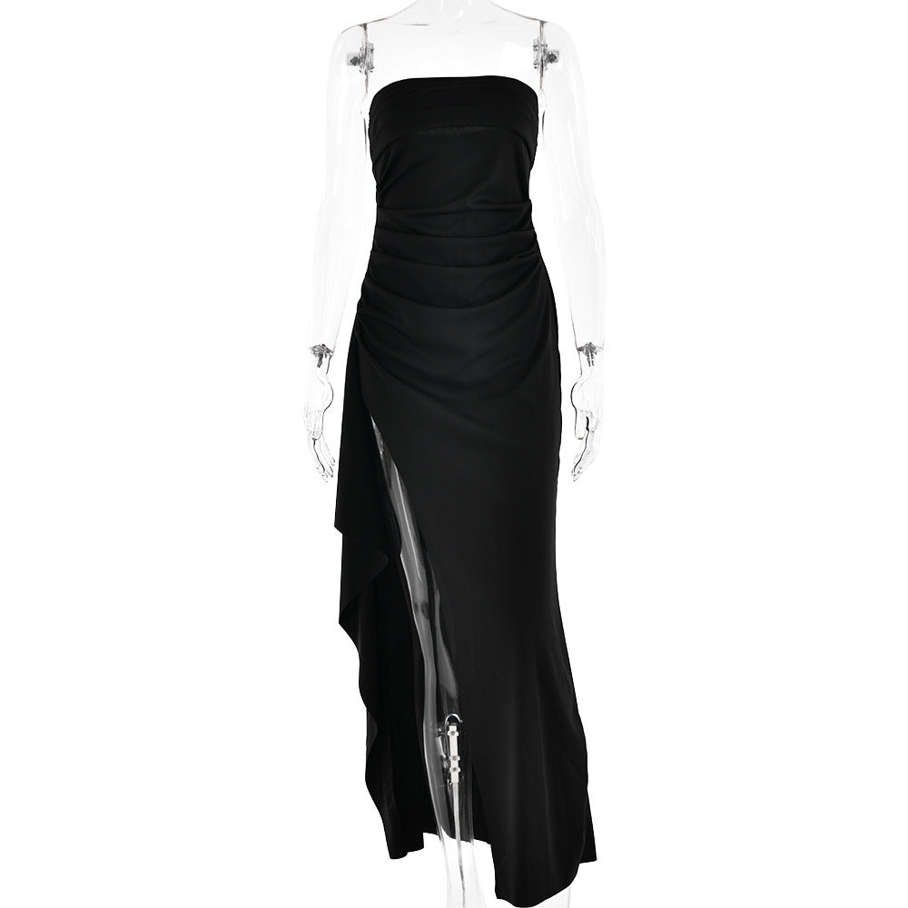 Strapless split lange jurk zomermode geplooide bruidsmeisjesjurk voor damesfeest bruiloftskleding Mijn winkel