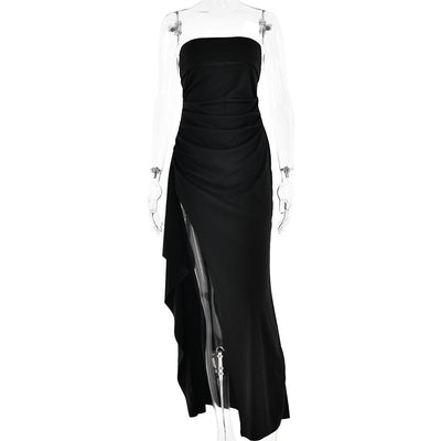 Strapless split lange jurk zomermode geplooide bruidsmeisjesjurk voor damesfeest bruiloftskleding Mijn winkel