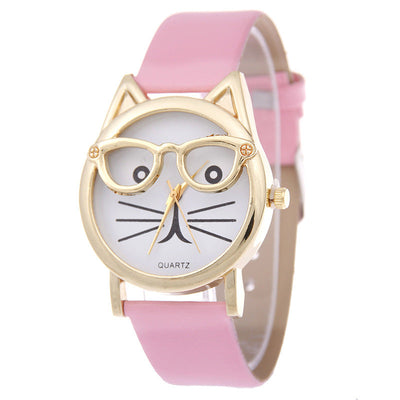 Cartoon Watch With Glasses Cat Student Belt Watch Women's Quartz Watch Gift Watch Nexora Store
