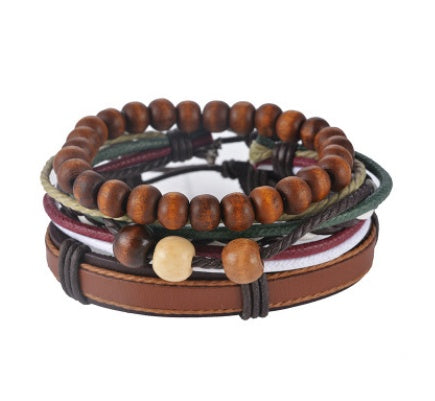 Leren armband voor heren, armband met meerdere lagen kralen, punk wikkelarmbanden voor dames, vintage punk sieraden voor heren. Nexora Store