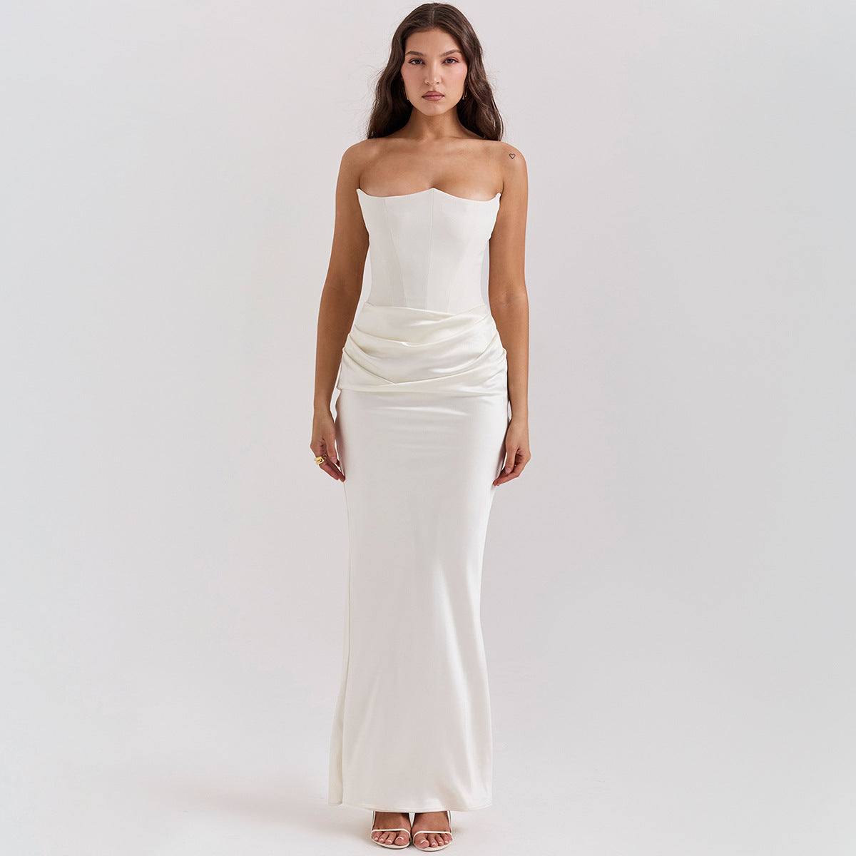 slanke tube top lange jurk wit elegante feestjurk zonder mouwen voor vrouwen