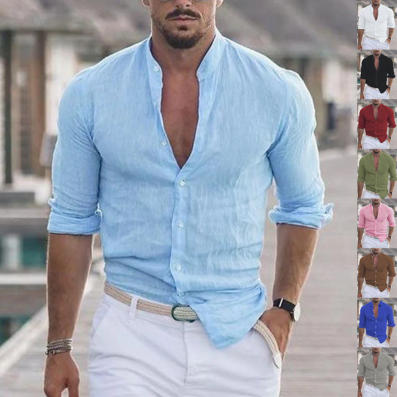 Herenoverhemd met lange mouwen en knoopjes, casual effen tops voor lente en herfst Nexora Store
