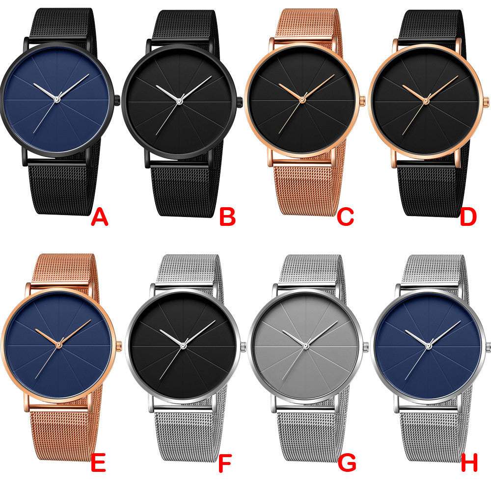 Fashion stainless steel men's analog quartz wrist watches with mesh bands in multiple colors