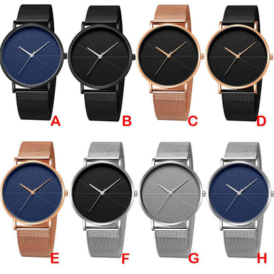 Fashion stainless steel men's analog quartz wrist watches with mesh bands in multiple colors