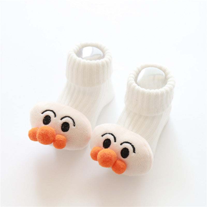 White breathable cotton babysokjes with cute orange cartoon face design