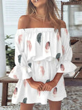 Volledige grootte bloemen off-shoulder mini-jurk met volantmouwen in grote maten