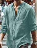 Herenoverhemd met lange mouwen en knoopjes, casual effen tops voor lente en herfst Nexora Store