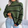 Casual Striped Lantern Sleeve Half High Neck Knitting Sweater Nexora Store