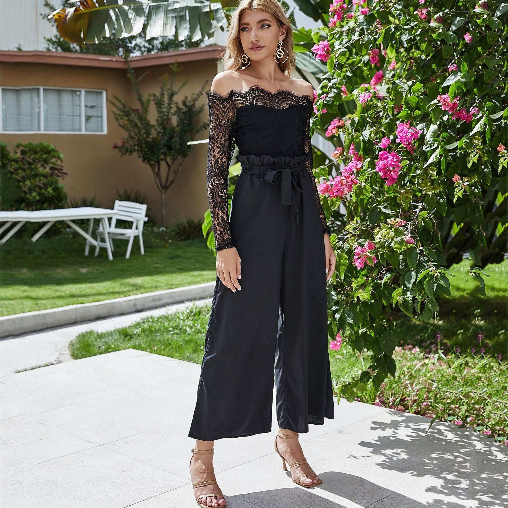 Dames jumpsuit met wijde pijpen en off-neck Ritchy's Shop