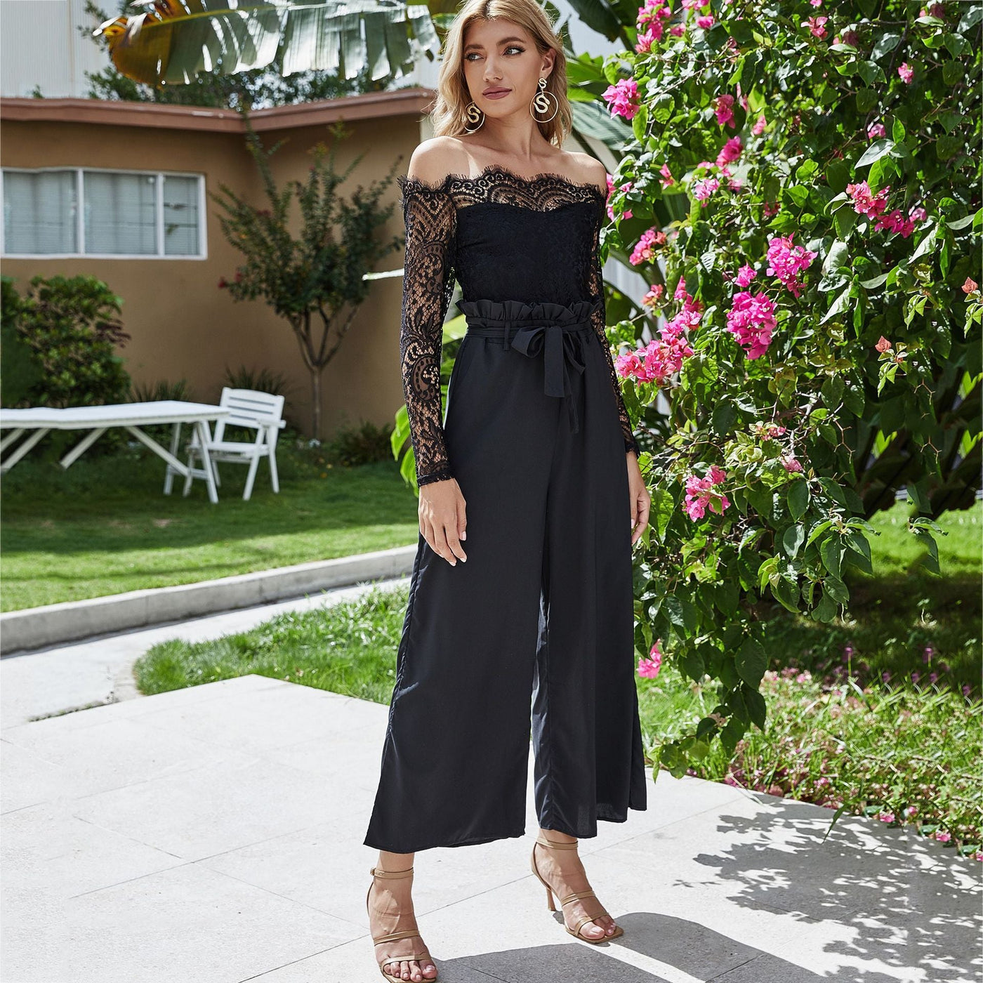 Dames jumpsuit met wijde pijpen en off-neck Ritchy's Shop