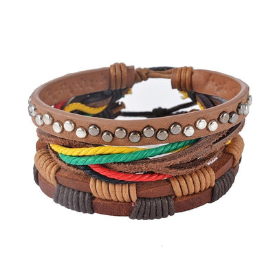 Leren armband voor heren, armband met meerdere lagen kralen, punk wikkelarmbanden voor dames, vintage punk sieraden voor heren. Nexora Store