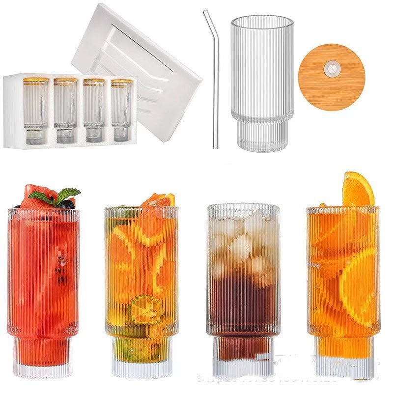 16oz glazen drank met bamboehouten afdekking en tape-rietje Nexora Store