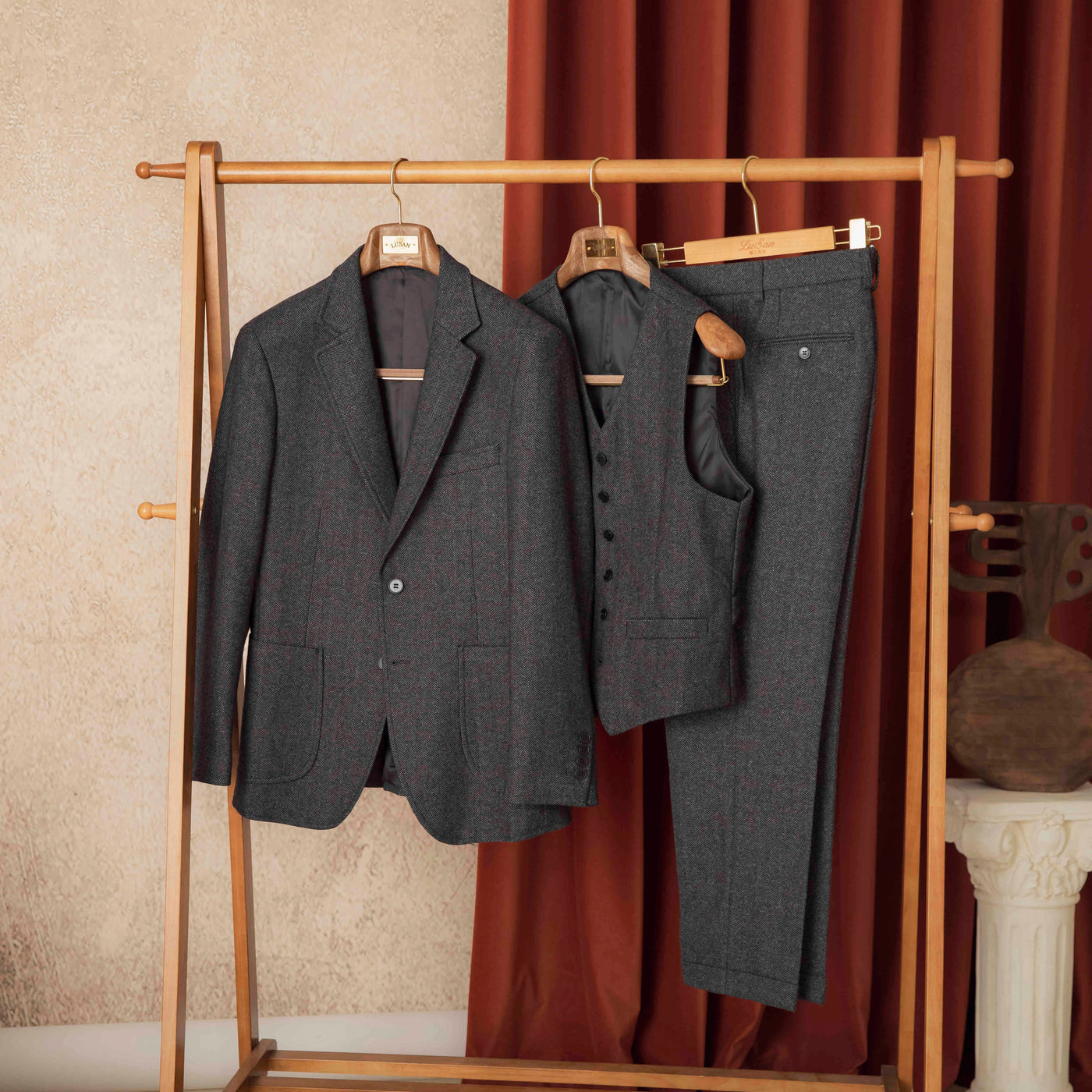 Herfst Winter Retro Visgraat Wol Slim Fit Herenpakken Ritchy's Shop