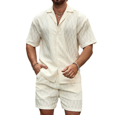 Heren Trainingspakken Zomermode Effen Los Casual Tweedelig Revers Knoop Shirt Shorts Strandvakantie All-match Outfits Mannelijk Ritchy's Shop