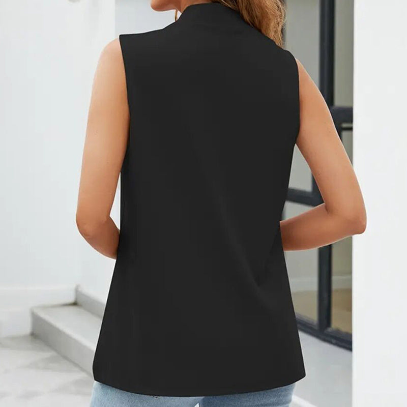 Elegante effen mouwloze vestcardigan voor dames - opstaande kraag zomeroutfit Ritchy's Shop