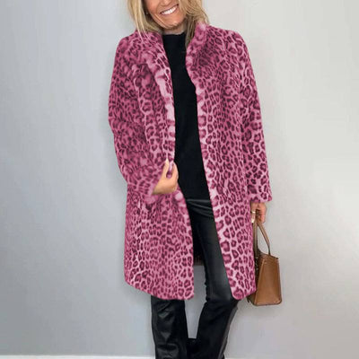 Women's Leopard Print Plush Jacket, Cozy Loose-Fit Warm Coat Elegant Medium-Length Fall Winter Outwear Nexora Store