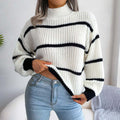Casual Striped Lantern Sleeve Half High Neck Knitting Sweater Nexora Store