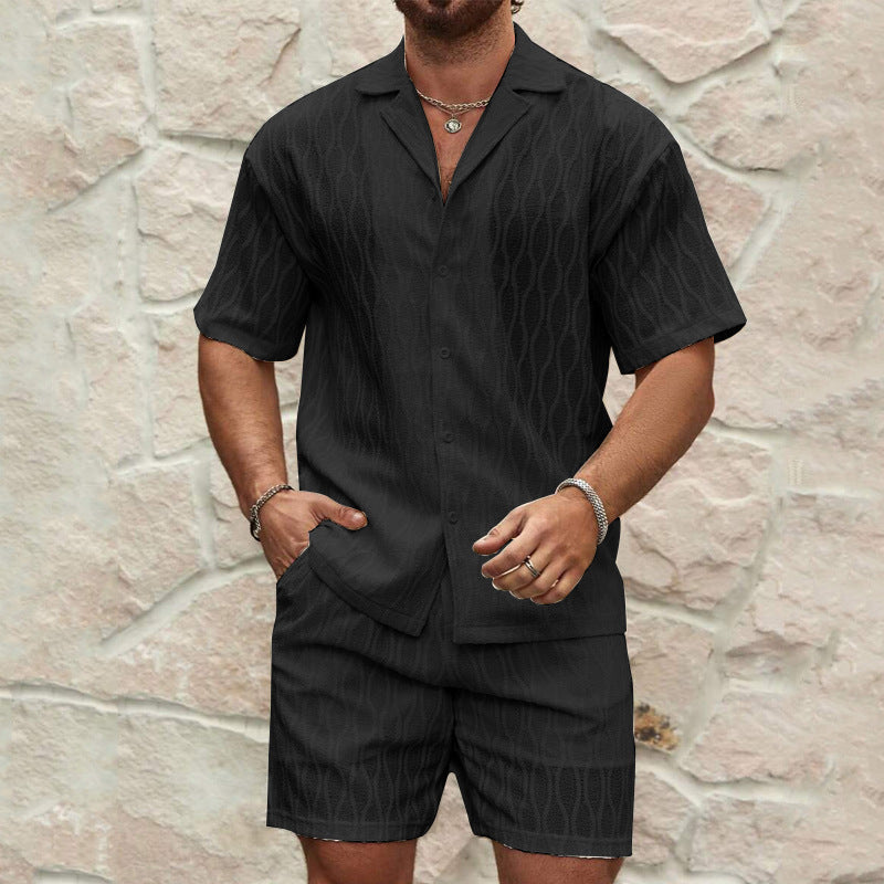 Heren Trainingspakken Zomermode Effen Los Casual Tweedelig Revers Knoop Shirt Shorts Strandvakantie All-match Outfits Mannelijk Ritchy's Shop