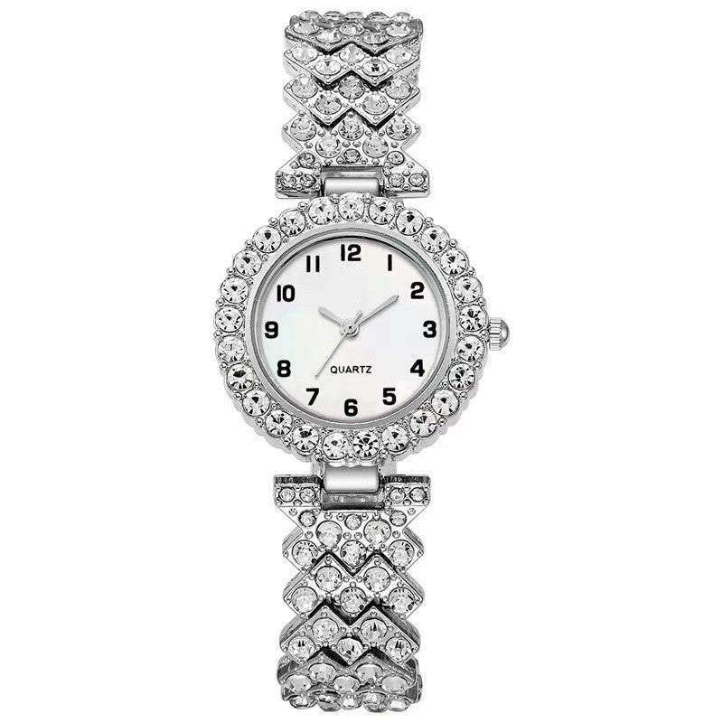 Mode sieraden 2 stuks luxe mode dameshorlogeset zilveren band dames quartz polshorloge legering armband voor dames sieradenset klok cadeau Nexora Store
