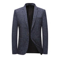 Koreaanse stijl slim-fit eenknoopsjas voor mannen in effen blauw met steekzakken en polyestervoering.