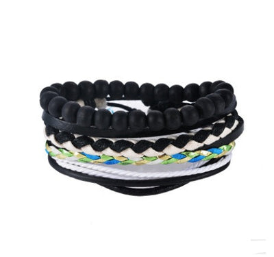 Leren armband voor heren, armband met meerdere lagen kralen, punk wikkelarmbanden voor dames, vintage punk sieraden voor heren. Nexora Store