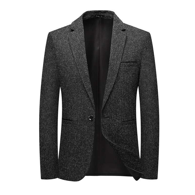 Koreaanse stijl slim-fit eenknoopsjas voor mannen in effen blauw met steekzakken en polyestervoering.