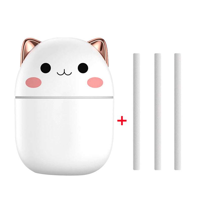 Luchtbevochtiger schattige kat met kattengezicht en aroma diffuser sticks, wit en goudkleurig design