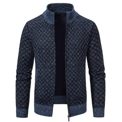 Thickened Plaid Print Jacket Cardigan Fashion Slim Fit Zipper Stand Collar Sweater Winter Men's Casual Long Sleeve Knitted Top Clothing Nexora Store