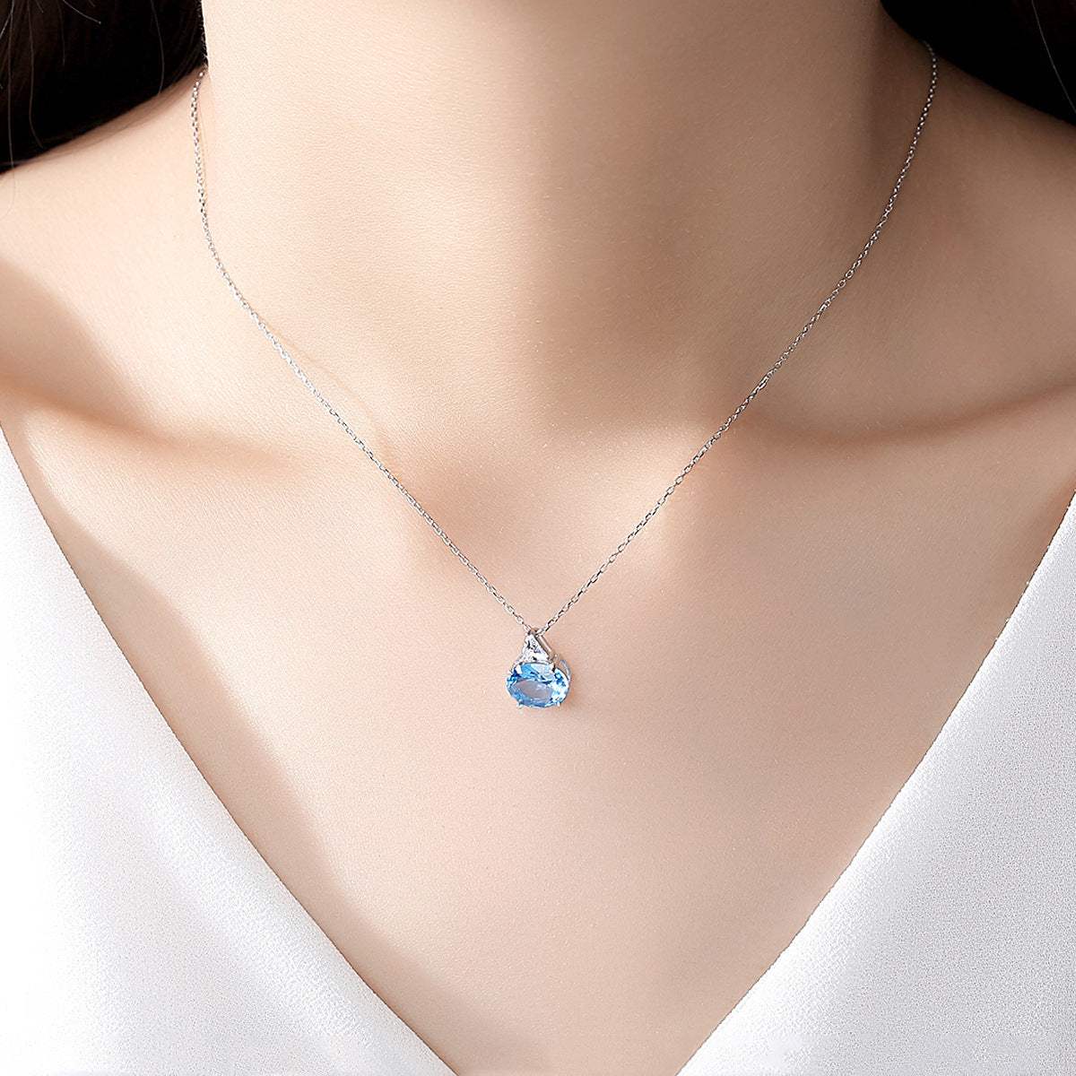 Mode S925 zilveren ketting met ovaal kristal hanger voor dames in Koreaanse stijl