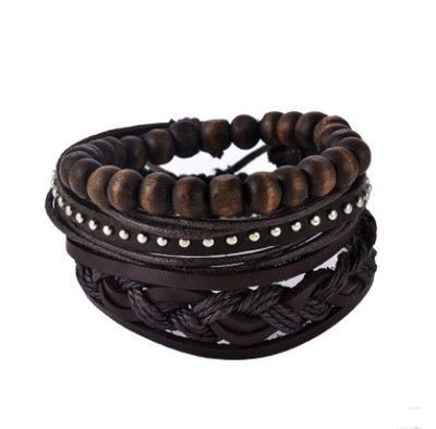Leren armband voor heren, armband met meerdere lagen kralen, punk wikkelarmbanden voor dames, vintage punk sieraden voor heren. Nexora Store