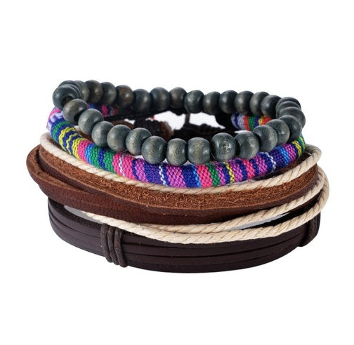 Leren armband voor heren, armband met meerdere lagen kralen, punk wikkelarmbanden voor dames, vintage punk sieraden voor heren. Nexora Store