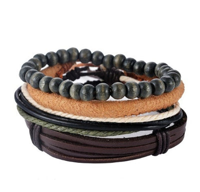 Leren armband voor heren, armband met meerdere lagen kralen, punk wikkelarmbanden voor dames, vintage punk sieraden voor heren. Nexora Store