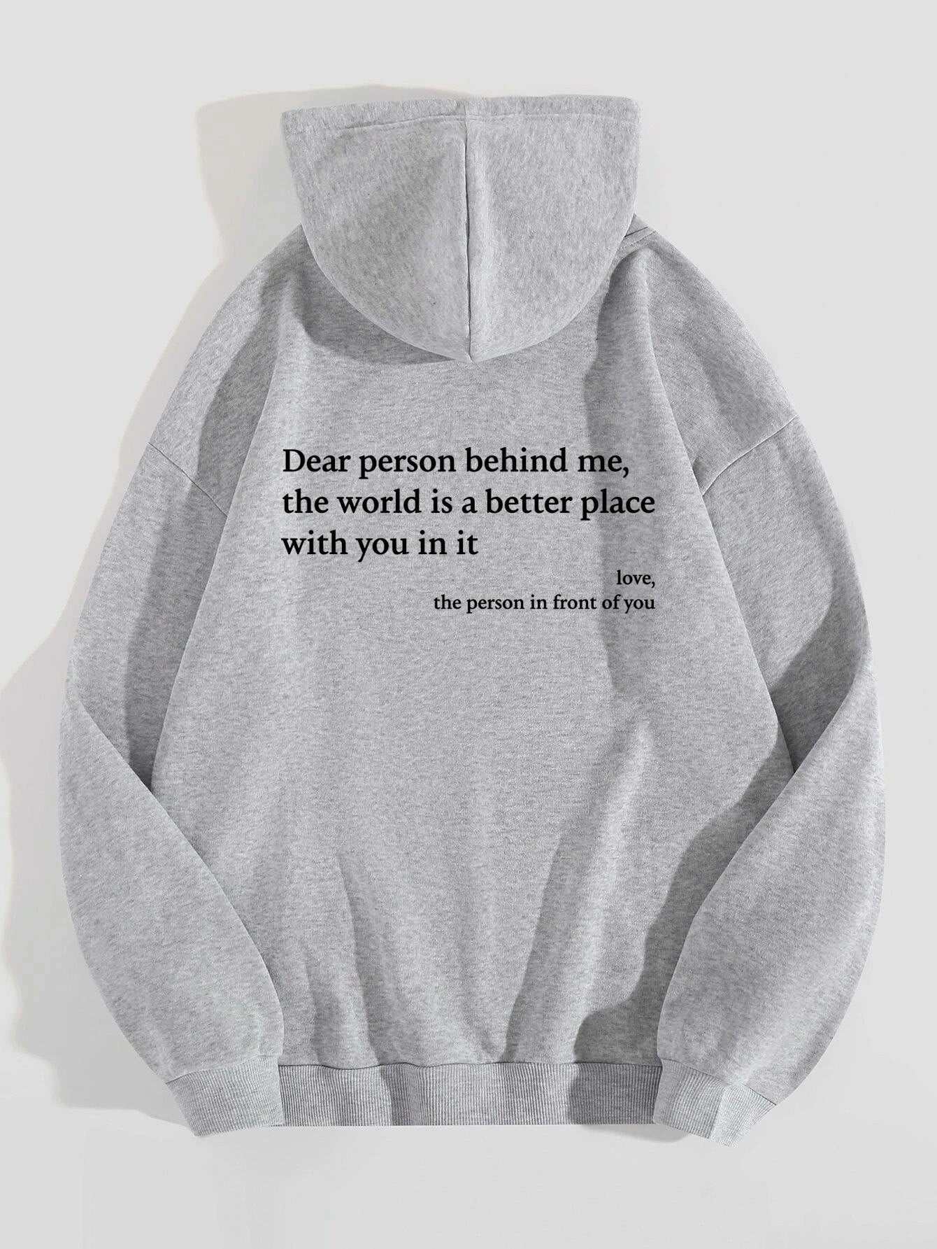 Grijze dames hoodie met pluche letters en kangoeroezak, unisex trendy pullover met capuchon en trekkoord.