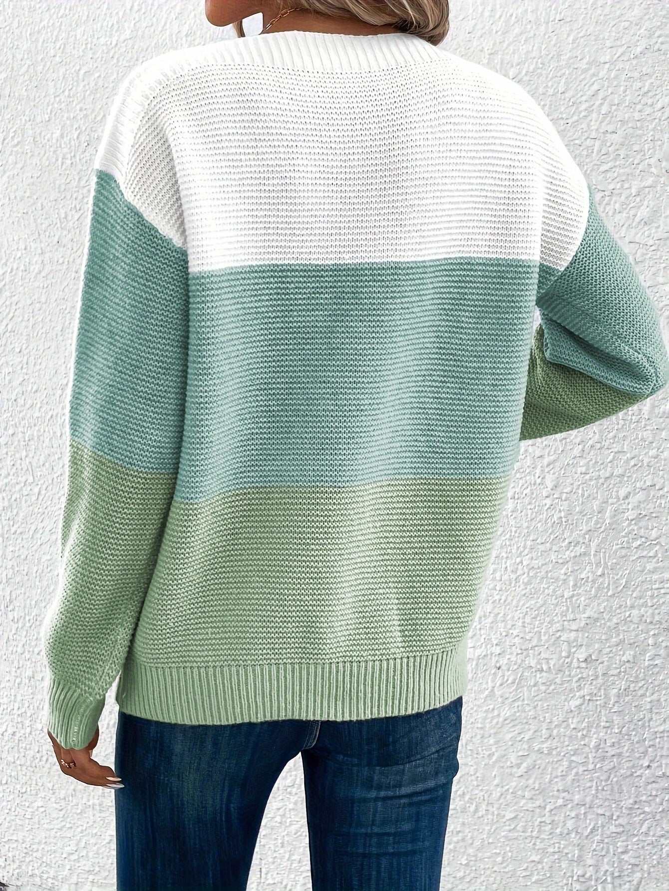 Pullover Knitted Sweater Fashion Round Neck Splicing Knitwear Loose Top Women's Clothing Nexora Store