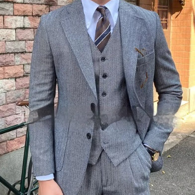 Heren visgraat enkelrijs casual slim pak Nexora Store