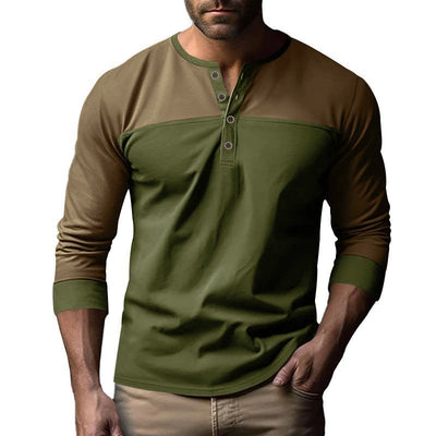 Retro Trendy Lange mouwen Kleur Matching Henry Kraag Onderkant Shirt Casual T-shirt Nexora Store
